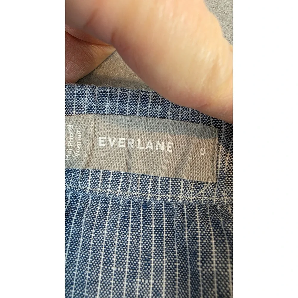 Everlane Womens Blue White Railroad Striped 100% Linen Button Jumpsuit sz 0